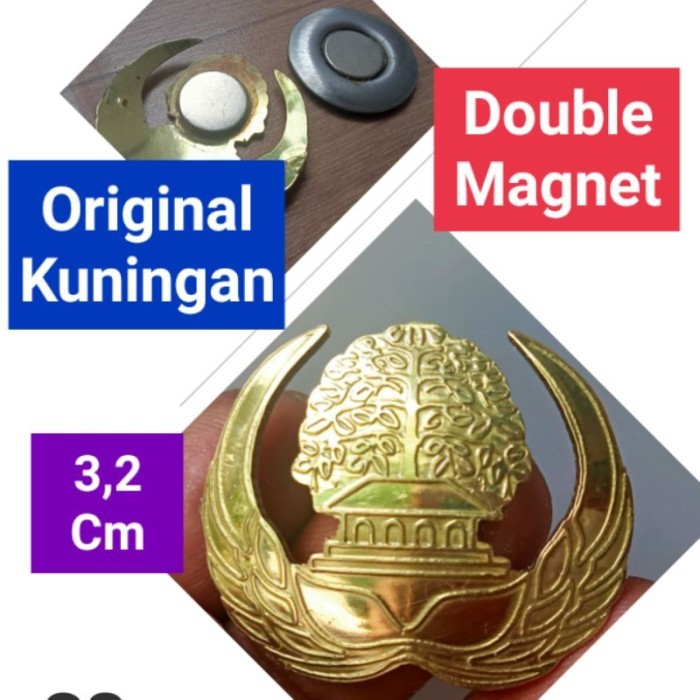 Pin - Pin Korpri Kuningan Asli - Anti Luntur Selamanya Double Magnet