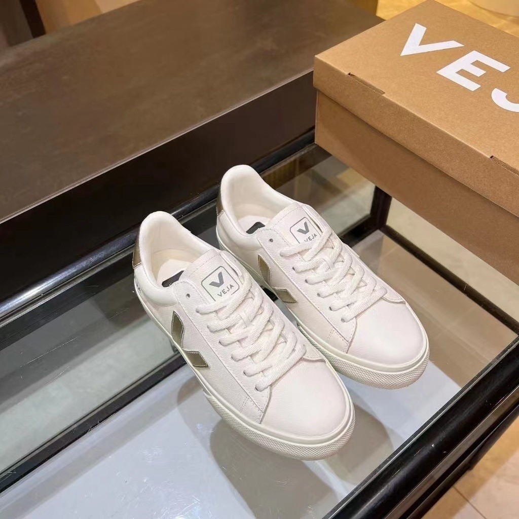 (Emas）Campo 2023 French Veja It Net Red White Shoes Leather Women's Leisure Lace Up Flat Bottom V-sh