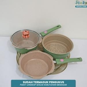 Original Panci Mpasi Set Bayi 4Pc Bonus Kukusan Coating Granit Keramik PSG