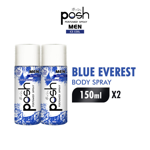 Posh Men Perfumed Spray Ice Cool Blue Everest Sensasi Dingin 150 ml x2