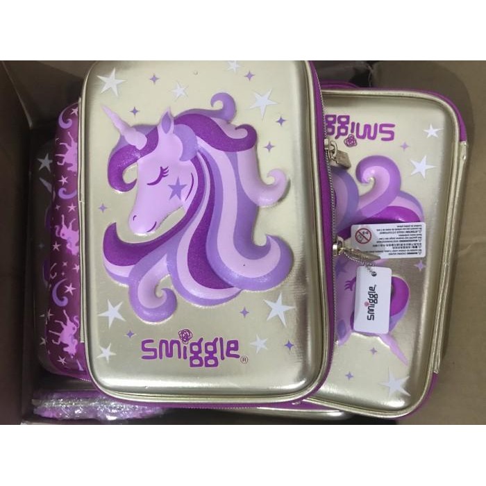 

Smiggle Pencil Case Hardtop Unicorn Pink Gold Soccerball Gold Original