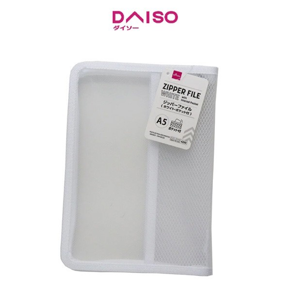 

Sale Daiso A5 Zipper File White With Internal Pocket