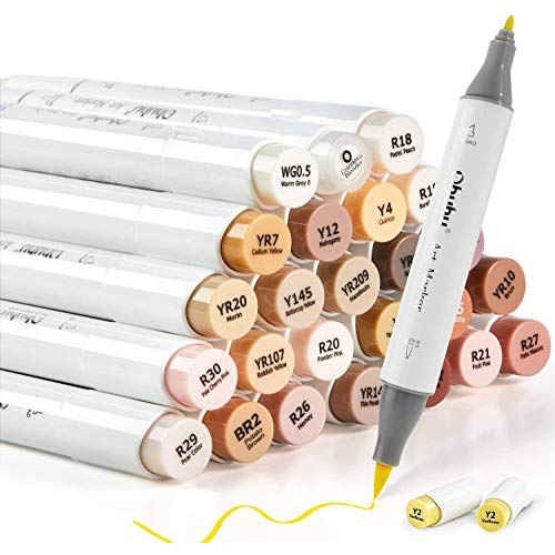 

T E R B A R U Ohuhu Skin Tone Markers Brush Tip, Double Tipped Alcohol Based Brush M