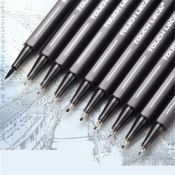 

T E R B A R U VL Touchlecai 10pc/set Micron Pen Set Brush Waterproof Black
