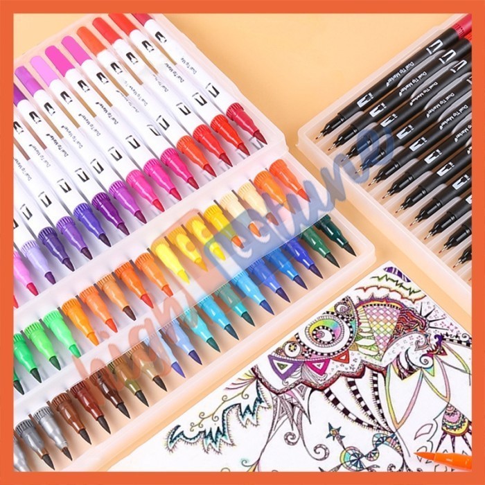 

T E R B A R U Hightune Color Brush Pen Brushpen Spidol Kaligrafi Set Stabilo Double Tip 12/36/60/100