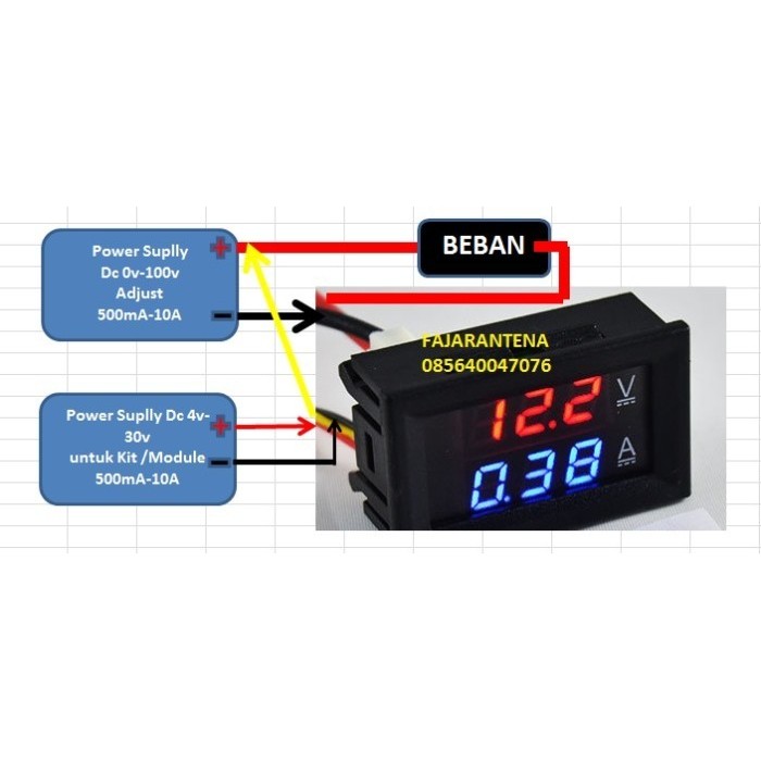 Combo Volt meter dan Ampere Meter DC 0-100V 10A