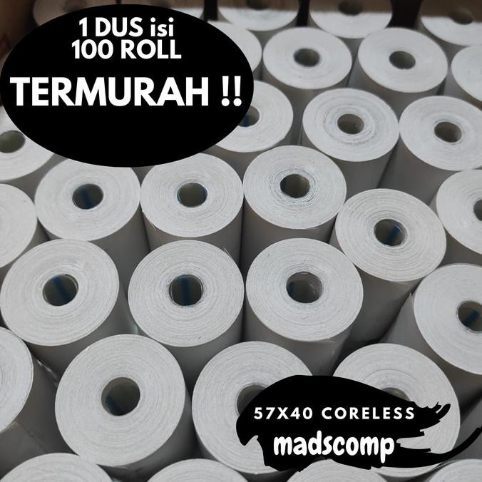 

BEBAS ONGKIR - Kertas Struk Thermal 58x40 Coreless (1 Dus isi 100) Termal Paper Roll