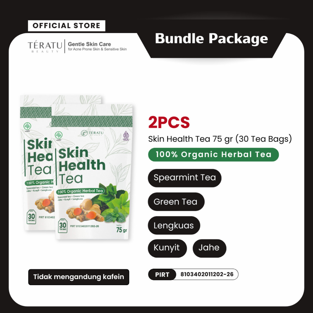 

Bundle 2 PCS TERATU BEAUTY SOLO Skin Health Tea - 30 Tea Bag (Teh Herbal Spearmint untuk Jerawat Hormon dan PCOS)