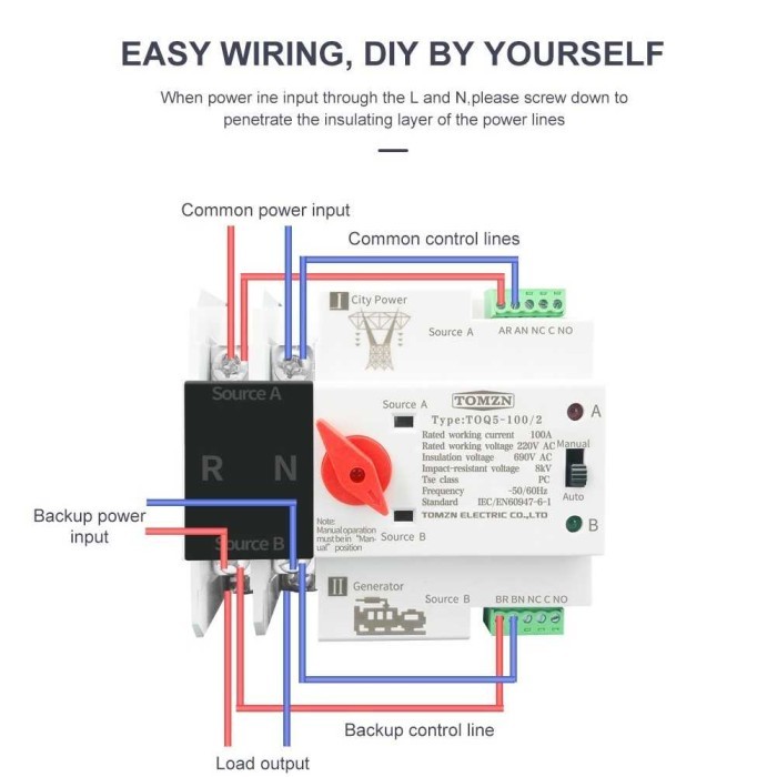 TOMZN ATS Din Rail Listrik MCB Otomatis Automatic Transfer Switch