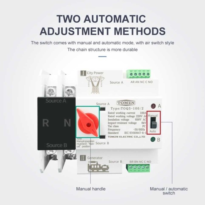 TOMZN ATS Din Rail Listrik MCB Otomatis Automatic Transfer Switch