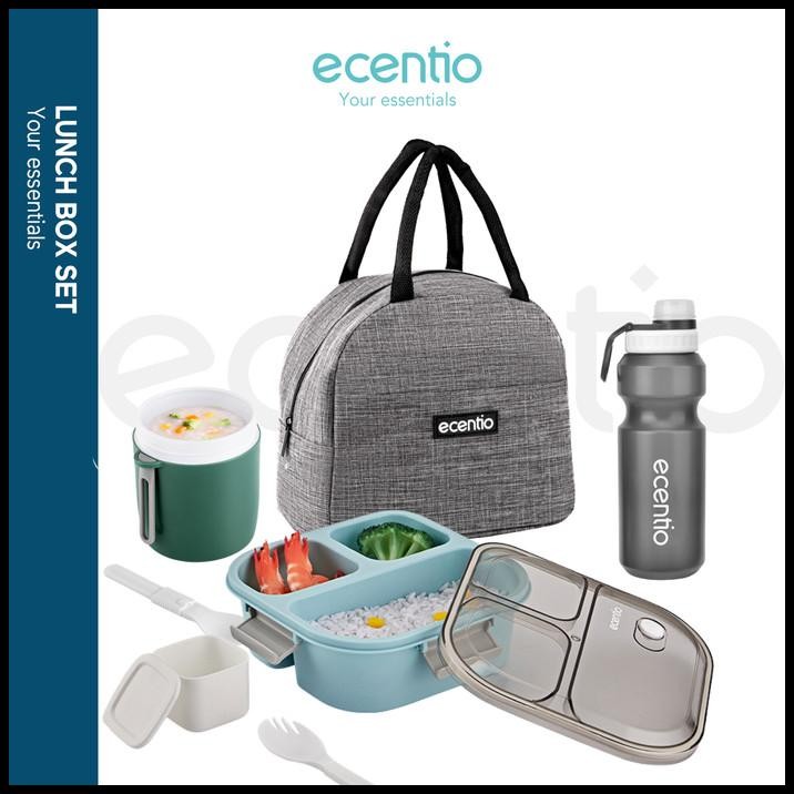 Ecentio Lunch Box 3Pcs Set Jar Tas Bekal Set Kotak Makan 1100Ml