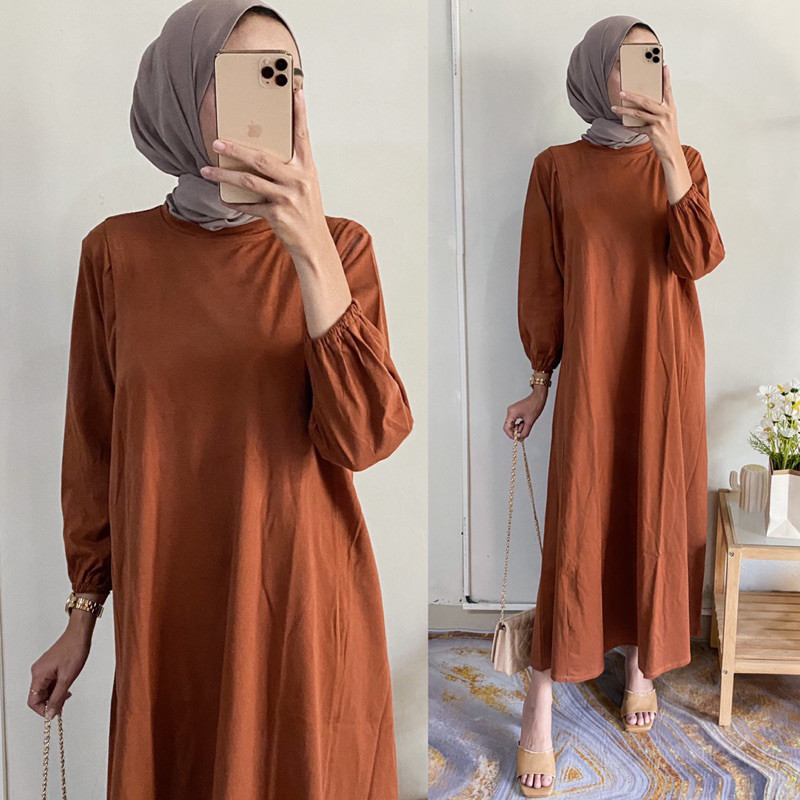 Gamis Muslim Casual Bianca Dres Kaos Combed Polos Busui Wanita