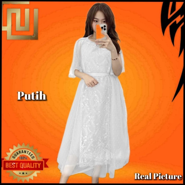 JUAL baju pesta wanita gaun natal korea jumbo bigsize riana dress putih