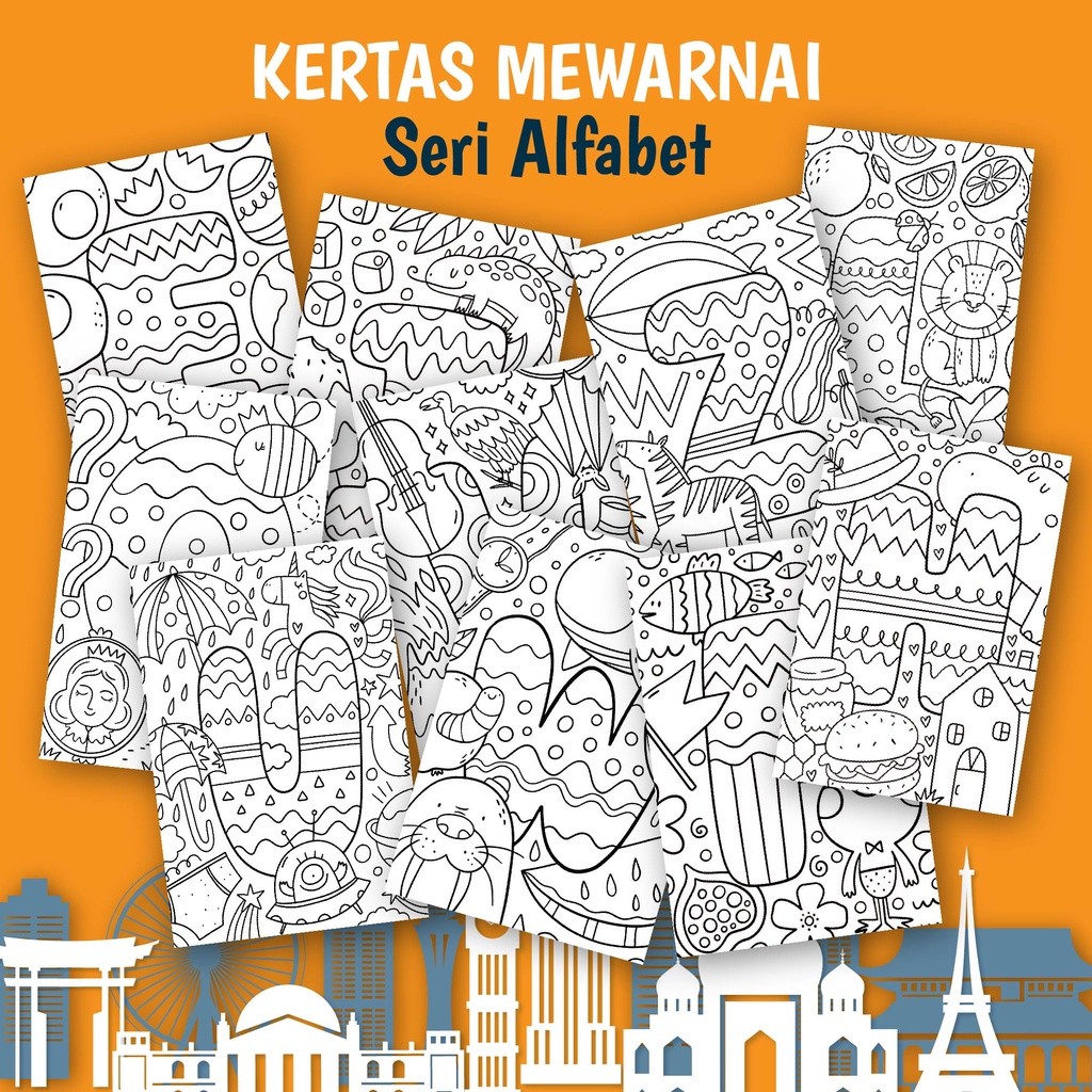 PV239 Kertas Gambar dan Mewarnai Untuk Anak Ukuran A3+ Tema Alfabet, Mainan Edukasi Anak TERBATAS