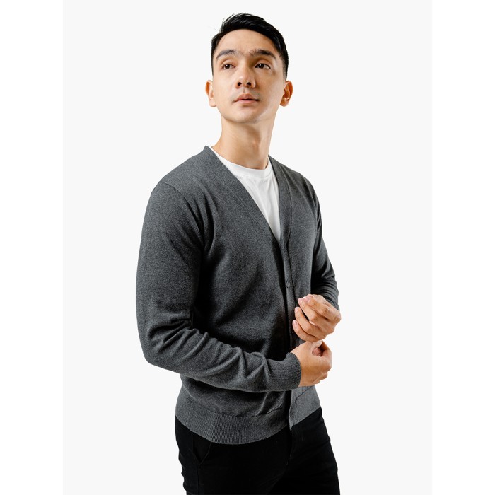 Sweater Rajut Pria Gomuda Cardigan Clean Grey - Abu Tua,S