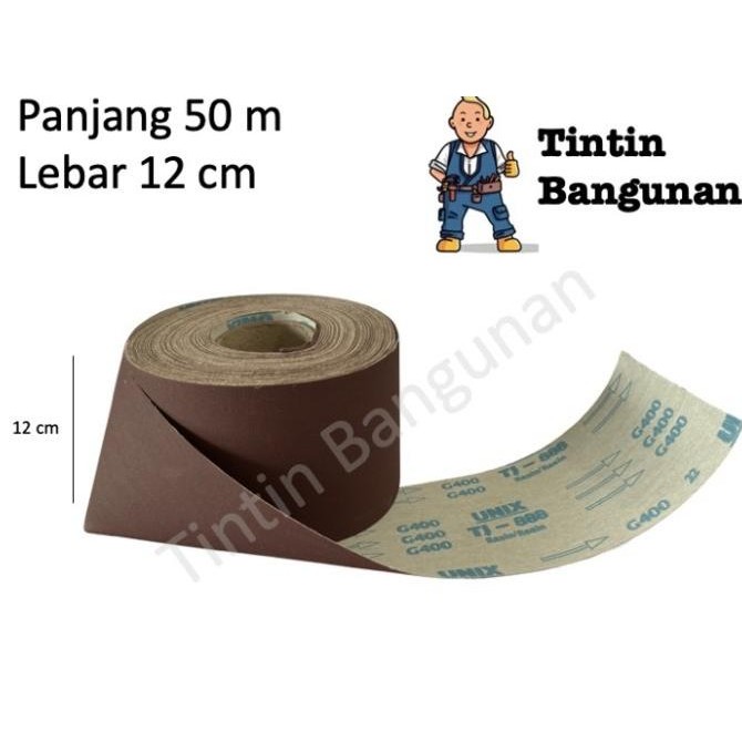 Amplas Ampelas Rol Roll Unix Amplas 50 Meter Grit Beraneka Hamplas Roll Amplas Gulungan Kertas Kain 