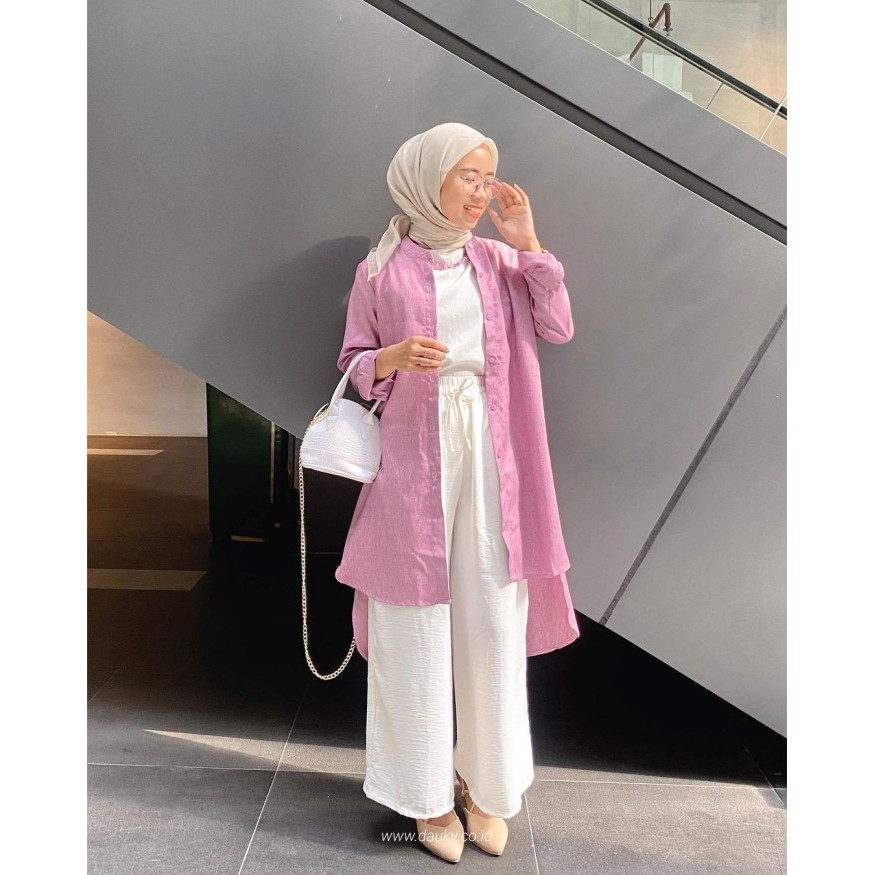 Atasana Wanita Muslim Dauky M Tunic Katun Madina Kancing Depan Busui