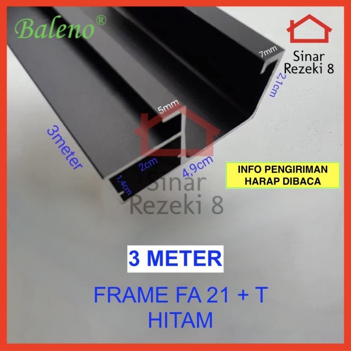 Laci - Frame Aluminium Hitam Handle Kaca Pintu Lemari Kitchen Profil Fa 21+T
