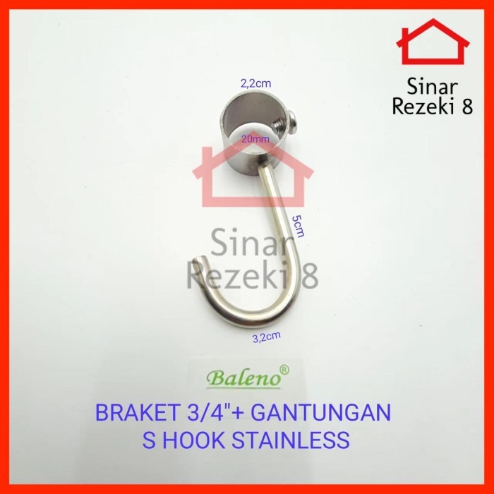 Laci - Braket 3/4" Inch + Gantungan S Hook Stainless / Pipa Bracket Dapur