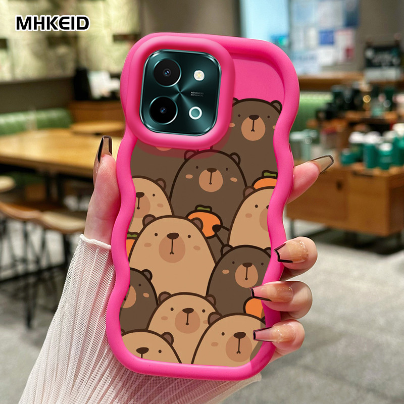 MHKEID Casing Hp Untuk VIVO Y28 2024 Case Casing HP Kasing pola capybara baru Macaron Kesing Cesing 