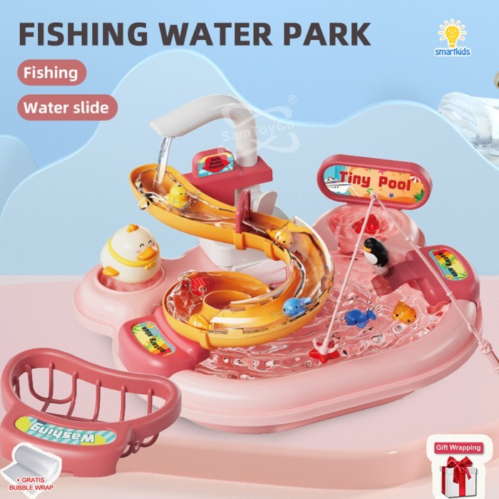 

Baru - Mainan Anak Dream Pool 2 In 1 Mancing Pancing Fishing Ikan Seluncuran Water Slide Kitchen