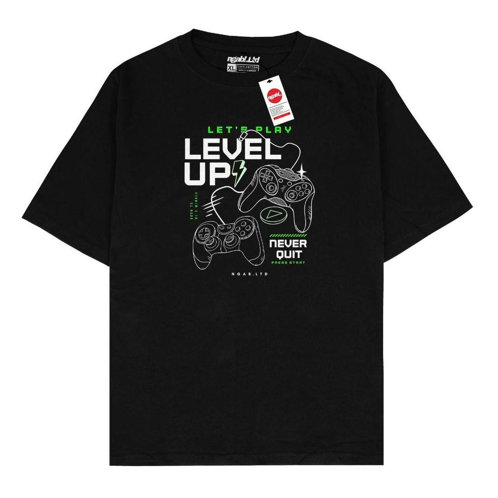 Ngab Kaos Baju Distro Sablon Glow In The Dark Level Up Game Unisex Hitam Pria Wanita Cotton Combed 2