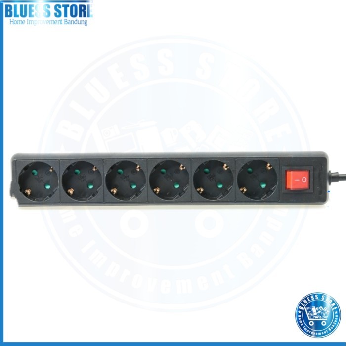 Krisbow Stop Kontak 6 Soket Terminal Listrik Colokan Listrik Hitam