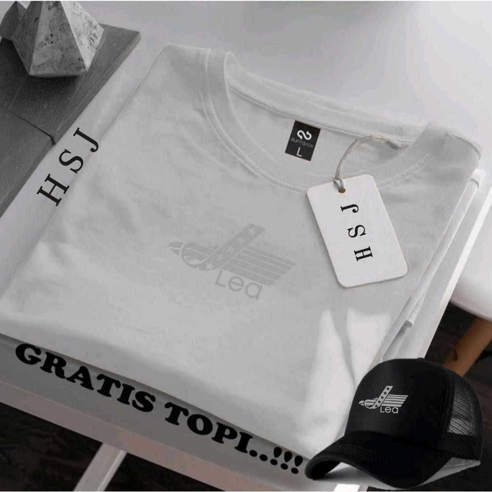ORIGINAL BONUS TOPI TERBARU  GET 1 PCS ( PROMO COD ) Kaos Distro LEA Terbaru Silver Motif Lengan Pen