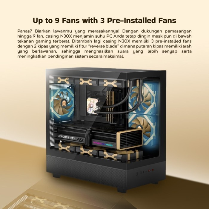 Casing PC Digital Alliance N30X M-ATX ITX Middle Tower Case Komputer Gaming Kaca Tempered Glass