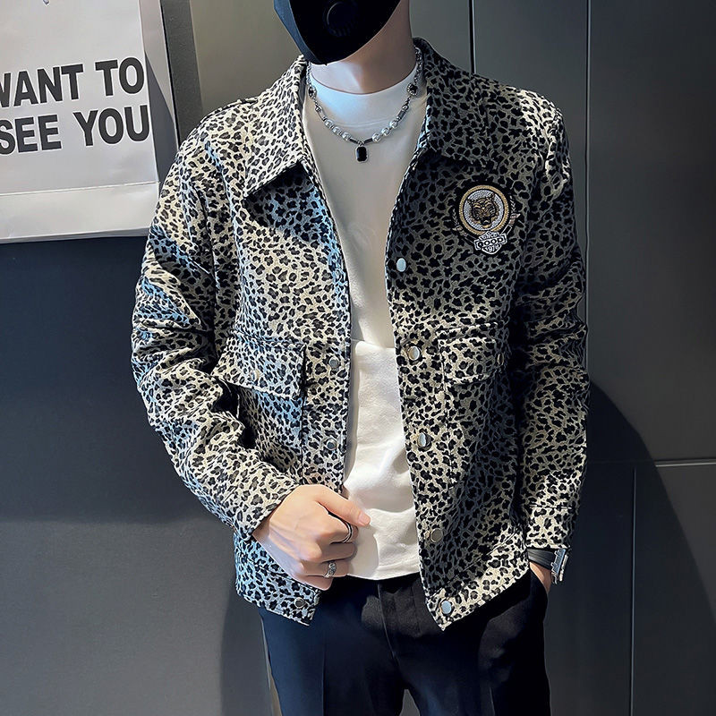 Pu Shuai Jaket Motif Macan Tutul Pria, Pakaian Rakun Kasual Semua Cocok