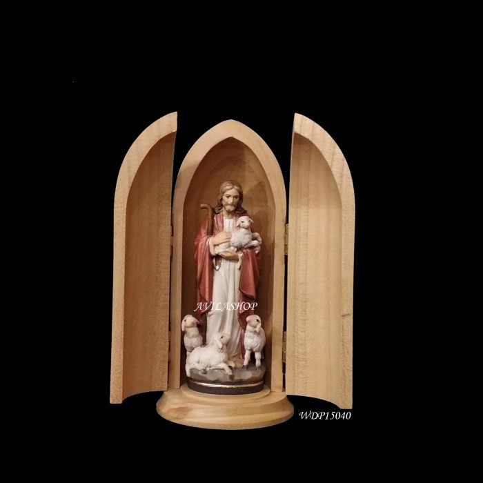 #####] Patung Kayu Yesus Gembala Dalam Tabung Rohani Katolik