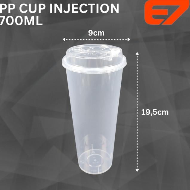 Pp Cup Injection Datar 700Ml (Cup + Lid + Stopper) - Gelas Plastik Pp