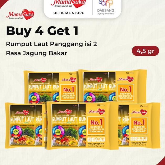 

Buy 4 Get 1 Mamasuka - Rumput Laut Panggang Jagung Bakar Isi 2 4,5 Gr