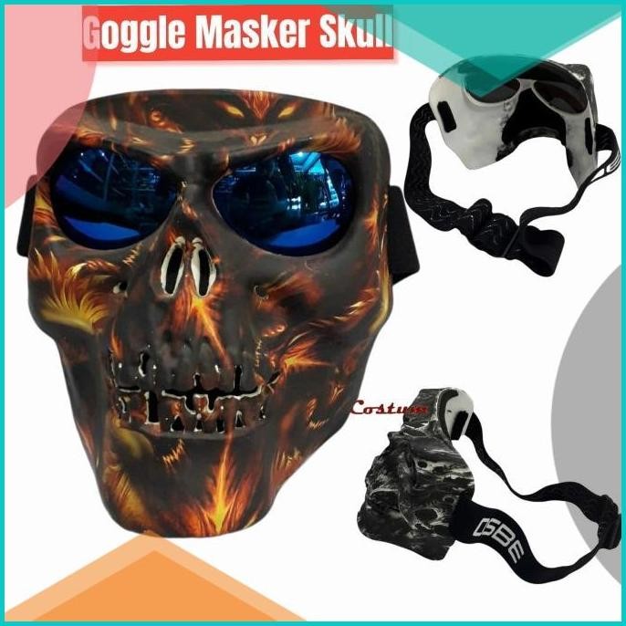 Goggle Masker Mask skull tengkorak helm cross half face motif terbaru