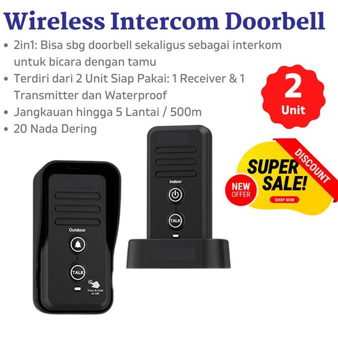 AUQOZ Wireless Audio Doorbell Intercom Kit - Bel Pintu Rumah Interkom