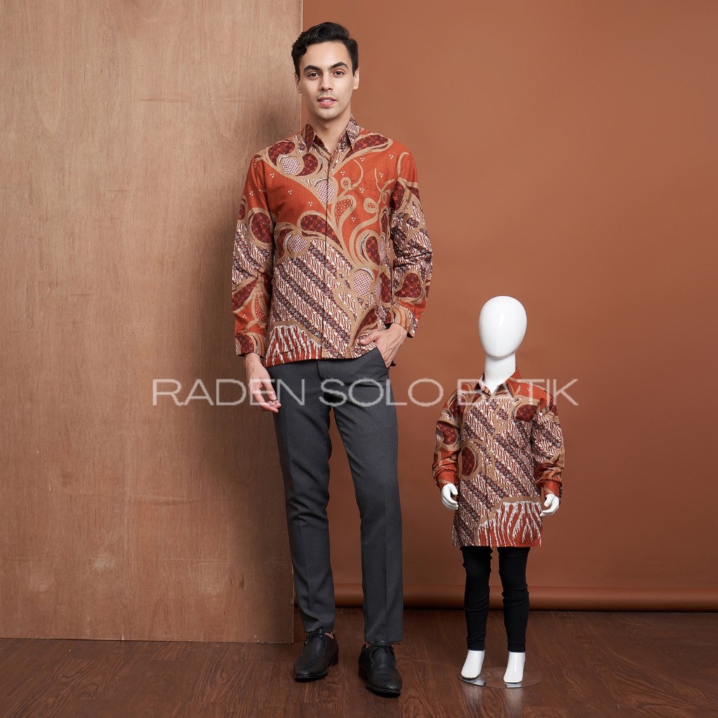 Kemeja Batik Pria Couple Ayah Anak Warna Teracota, Batik Couple Teracota, Batik Warna Teracota,