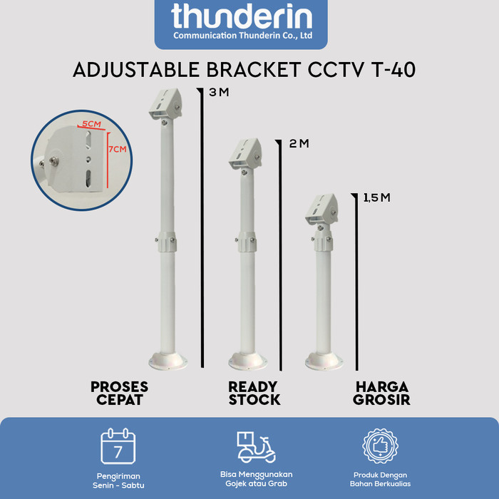 Adjustable Bracket T Tiang CCTV Outdoor, Panjang 1,5 M - 3 M