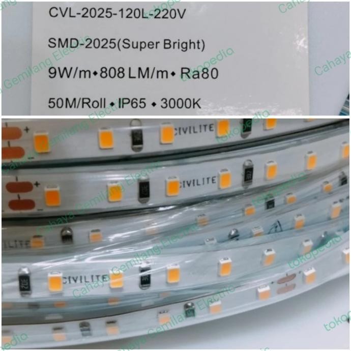 Civilite Led Strip Led Selang 50M 50Meter 220Volt Smd2025 9Watt/Meter  Ready
