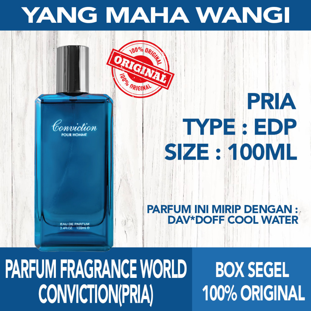 PARFUM ORIGINAL FRAGRANCE WORLD CONVICTION POUR HOMME FOR MAN 100ML (BOX SEGEL)