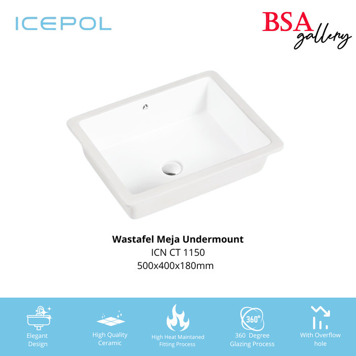 WASTAFEL CUCI TANGAN KERAMIK WESTAFEL TANAM MEJA KOTAK ICEPOL ICN CT 1150 UNDERMOUNT