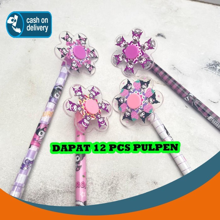 

Terbaru SELUSIN (12 PCS) PULPEN GEL SPINNER KINCIR SANRIO PGK-1524 KUROMI MAINAN PUTAR PEN PENA