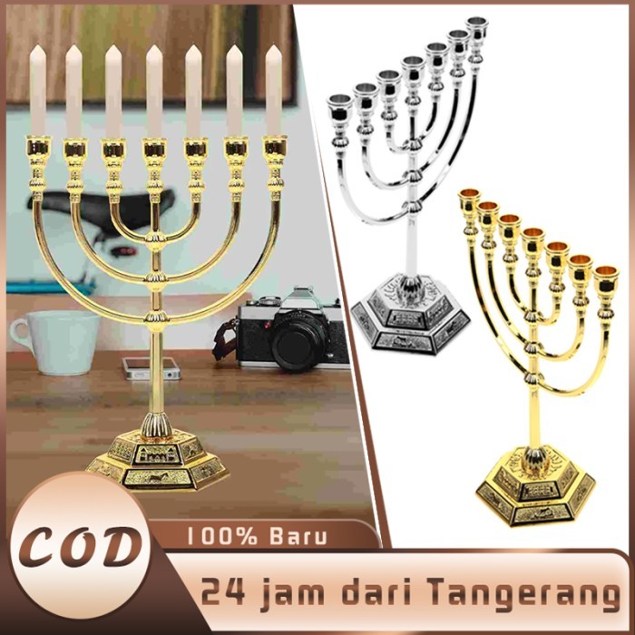 HARGA DISKON 7 Branches Menorah Hanukkah Kaki Dian Candle Holder Souvenir Israel