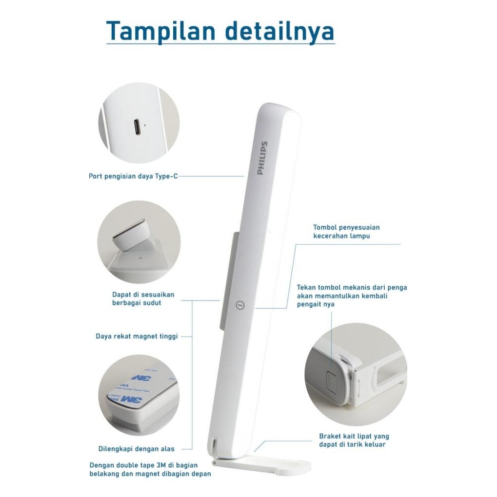 Philips Desk Light 66143 Lampu Meja Belajar Lampu Baca Led / Lampu Magnet Tempel Led