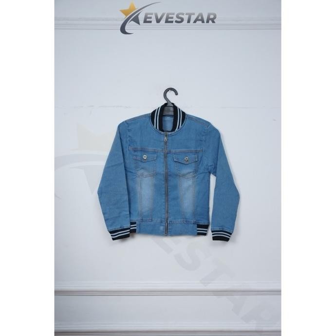 JAKET BOMBER BIRU MUDA JEANS WANITA JAKET STRETCH PREMIUM DENIM