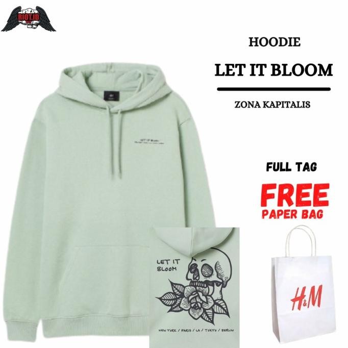 HOODIE H&M LET IT BLOOM GREEN MINT FREE PAPER BAG FULL TAG SWEATER HNM