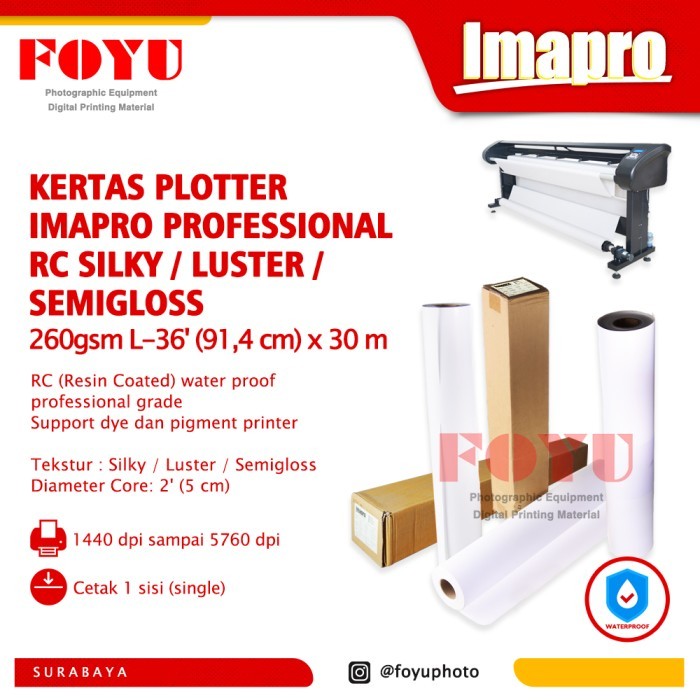 

Kertas Plotter Imapro Professional Rc Silky Luster 260Gsm L-36'X30M Promo