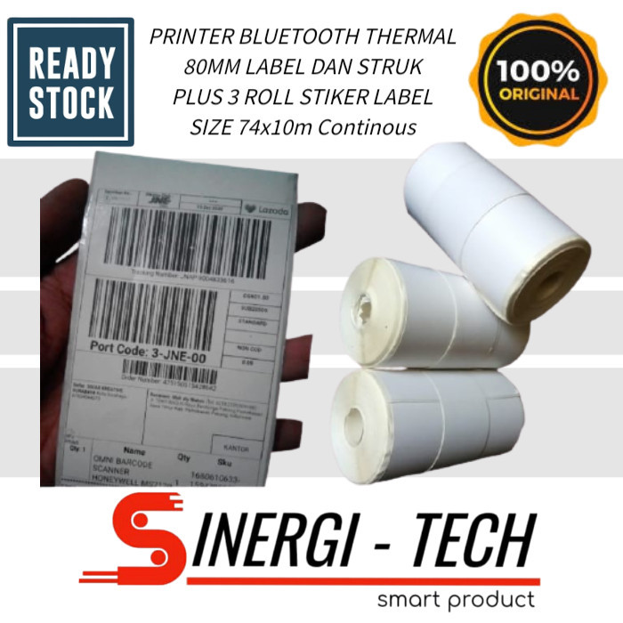 

Printer Bluetooth Label Thermal Sticker + Kertas Label 74X10 Continous New