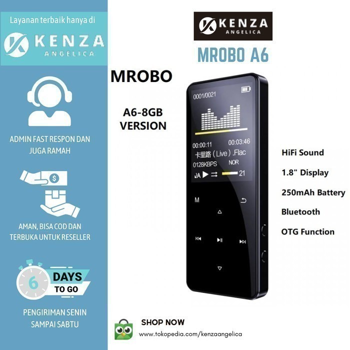 Termurah Mrobo A6 8Gb - Mp3 Mp4 Digital Audio Player Lossless Hd Flac