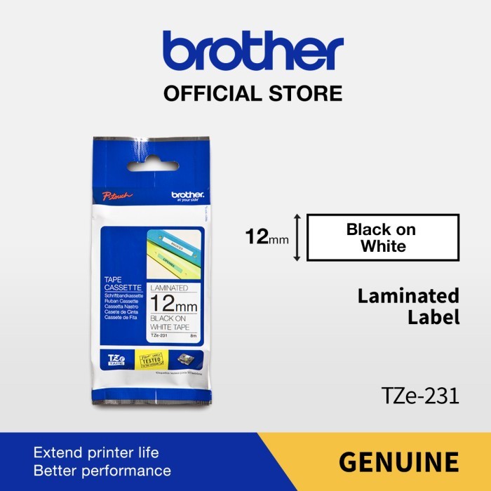 

Brother Label Tape Mk 231 Non Laminated Black On White 12Mm Original New