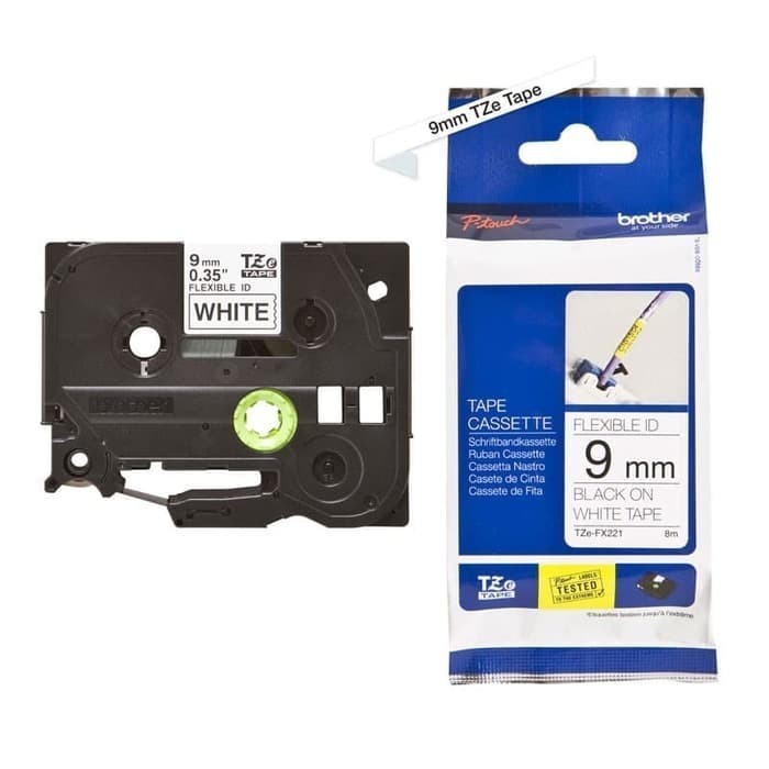 

Brother Label Tape Tze Fx221 Flexible 9Mm Black On White New